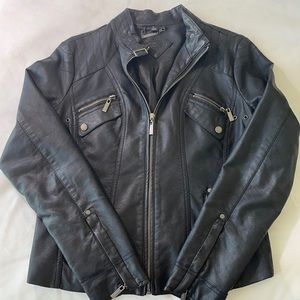 JouJou Vegan Leather Moto Zip Jacket Black Large